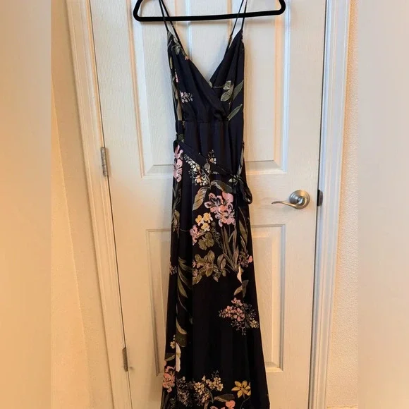 Lulus Still The One Black Floral Print Satin Maxi Dress Small - Picture 8 of 10